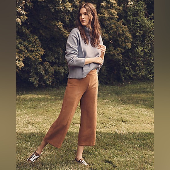 NWT Ann Taylor wide leg crop faux suede tan pants petite size 4 4P NEW - Picture 4 of 11